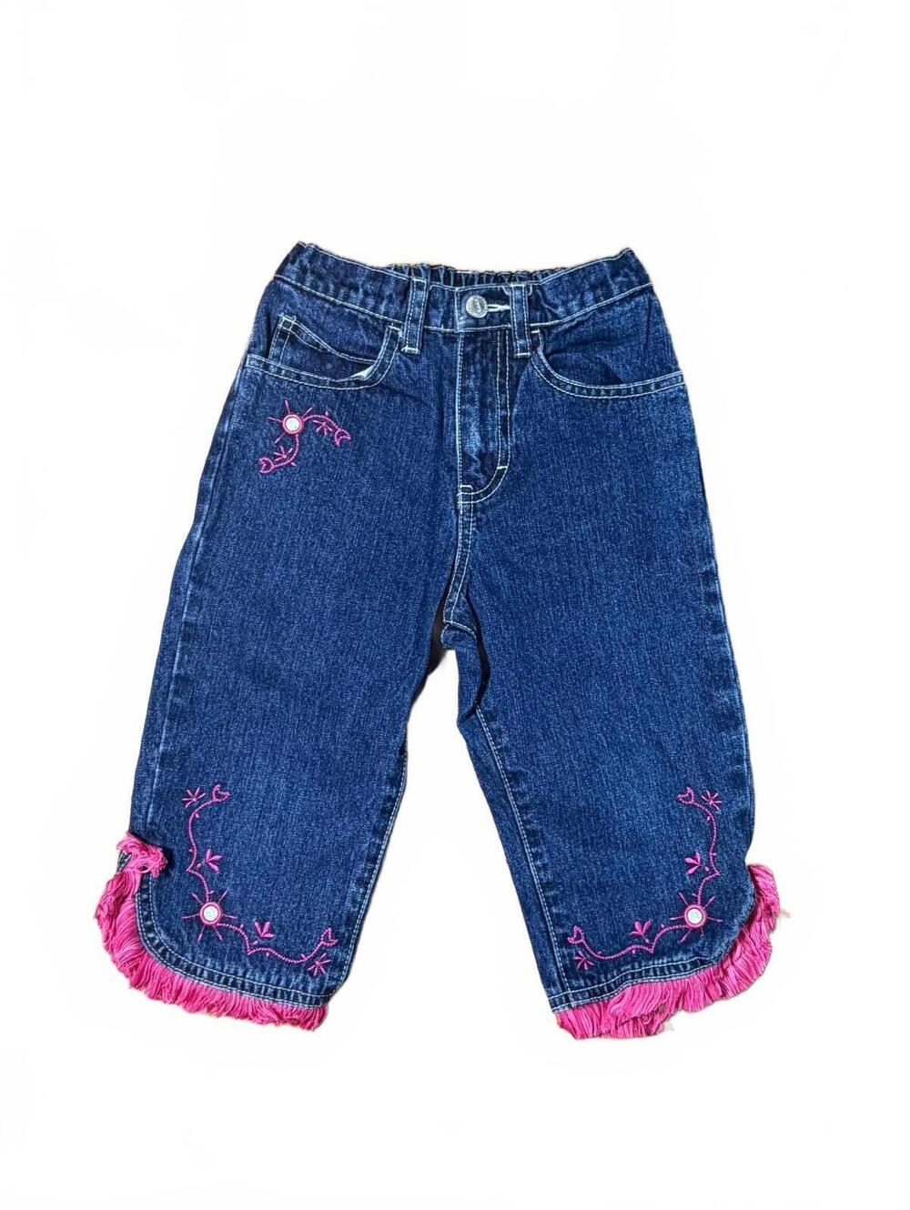 Vintage 90s/ Y2K Little Girls Jordache Jeans With Pink Embroidery and Fringe 4T